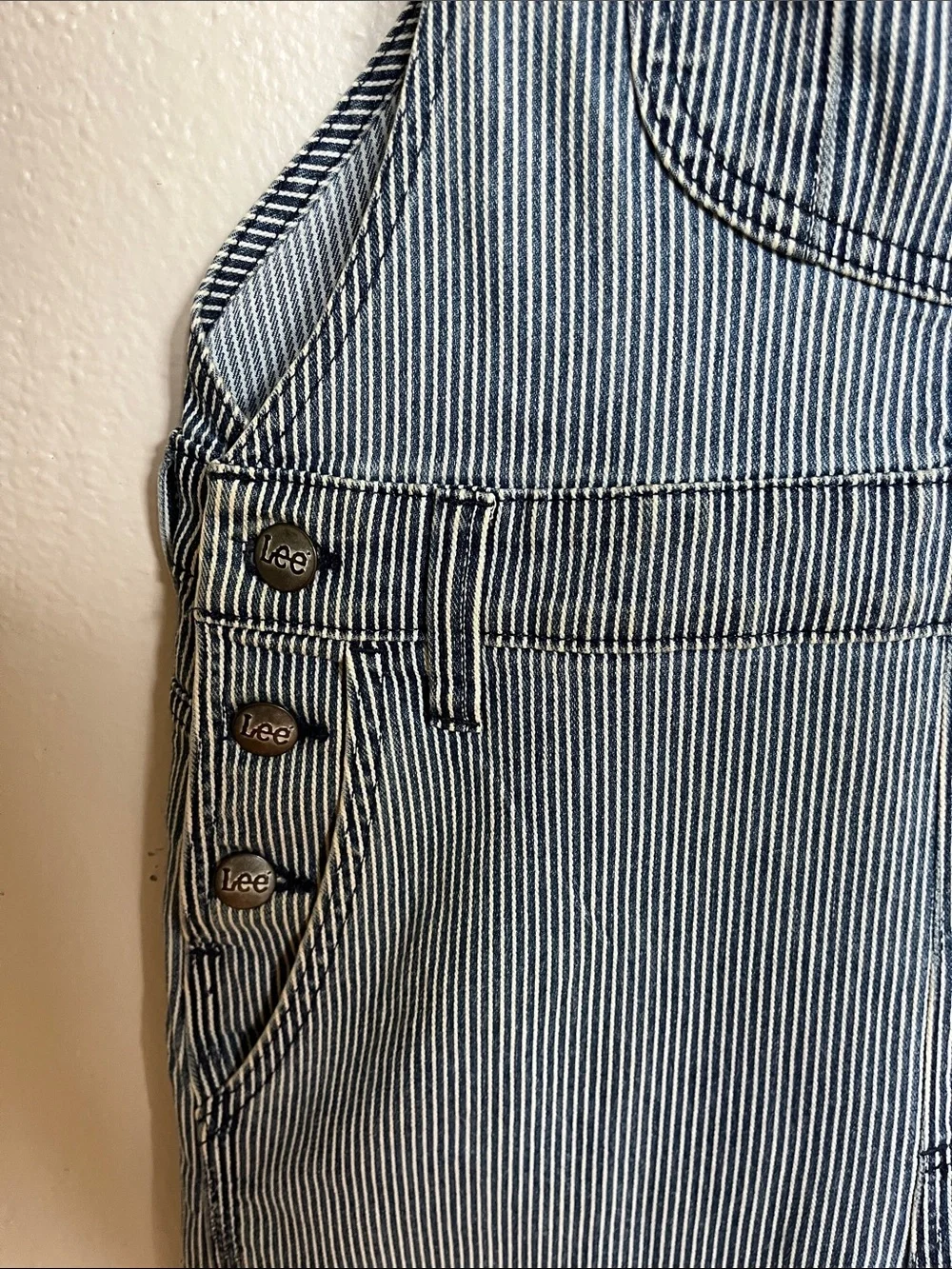 Lee Light Blue Pinstriped Denim Overalls - Picture 4 of 4